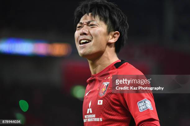 Yuki Muto of Urawa Red Diamonds celebrates his side's first goal during the AFC Champions League Final second leg match between Urawa Red Diamonds...
