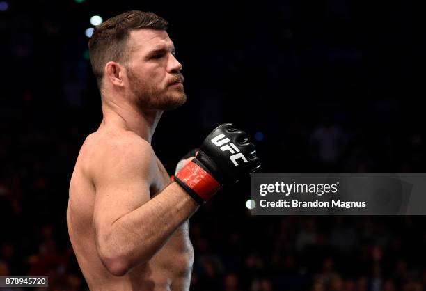 Michael Bisping of England prepares to enter the Octagon prior to his middleweight bout against Kelvin Gastelum during the UFC Fight Night event...