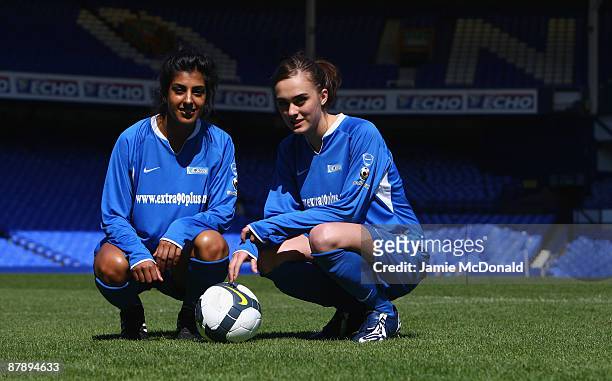 Lena Kaur and Loui Batley from Hollyoaks at the first ever all female football aid charity game organiised by Hollyoaks and Premier League sponsor...