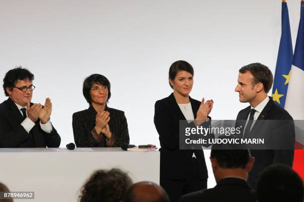 French emergency doctor and writer Patrick Pelloux, French humorist and patron of the association "Women Safe" Florence Foresti and French Junior...