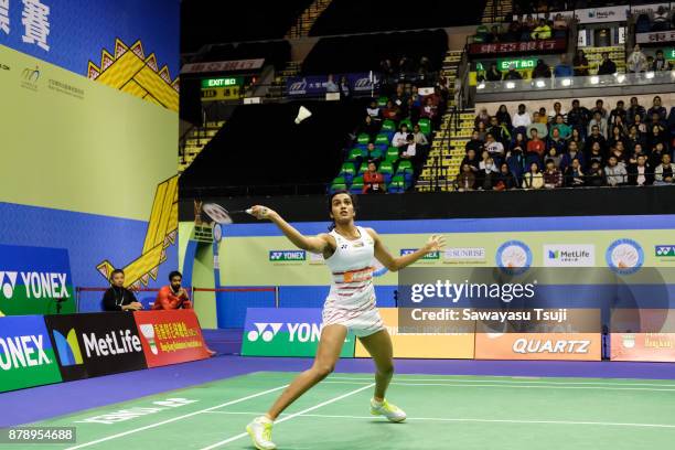 Pusarla V. Sindhu of India in action during the Semi-Final at Yonex Sunrise Hong Kong Open 2017 on November 25, 2017 in Hong Kong, Hong Kong.