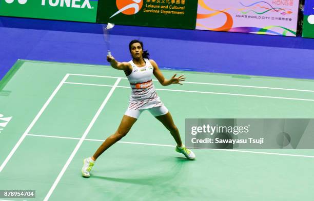 Pusarla V. Sindhu of India in action during the Semi-Final at Yonex Sunrise Hong Kong Open 2017 on November 25, 2017 in Hong Kong, Hong Kong.