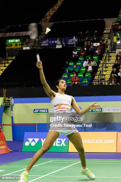 Pusarla V. Sindhu of India in action during the Semi-Final at Yonex Sunrise Hong Kong Open 2017 on November 25, 2017 in Hong Kong, Hong Kong.