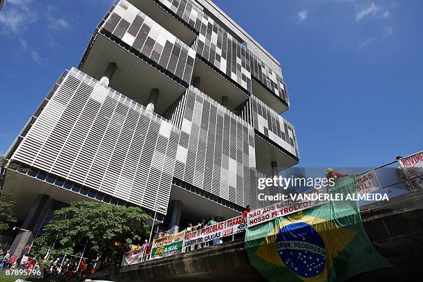 Workers of the oil sector demonstrate against the Parliamentary Investigative Commission set up by the congress to investigate corruption allegations...