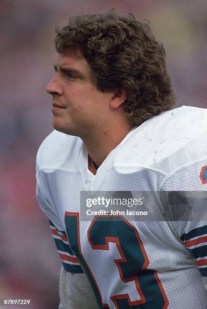 Super Bowl XIX: Closeup of Miami Dolphins QB Dan Marino on sidelines during game vs San Francisco 49ers. Stanford, CA 1/20/1985 CREDIT: John Iacono