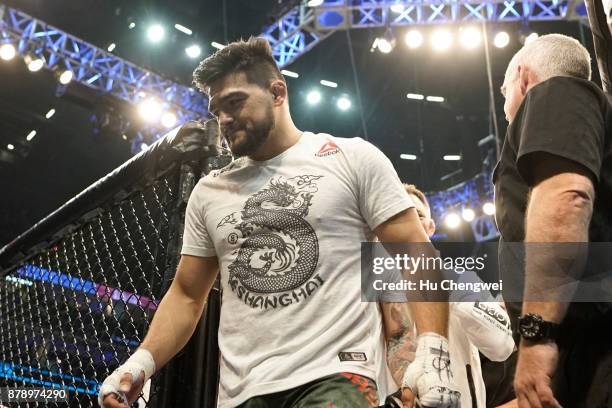 Kelvin Gastelum walks from the ring during the UFC Fight Night at Mercedes-Benz Arena on November 25, 2017 in Shanghai, China.