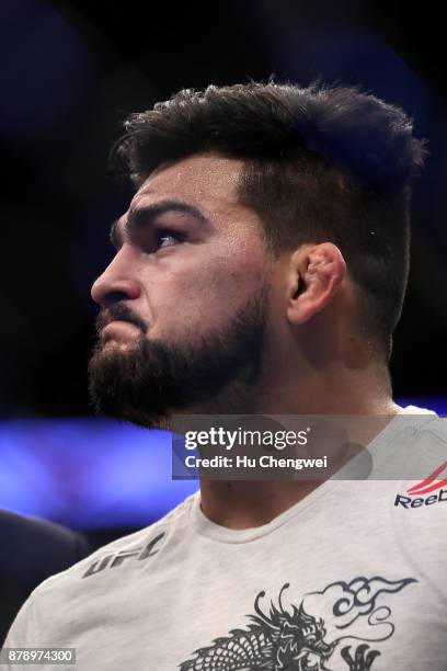 Kelvin Gastelum reacts during the UFC Fight Night at Mercedes-Benz Arena on November 25, 2017 in Shanghai, China.