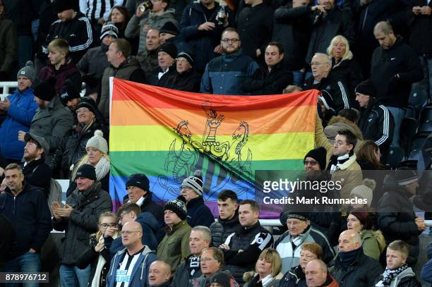 Newcastle United rainbow flag is seen prior to the Premier League match between Newcastle United and Watford at St. James Park on November 25, 2017...