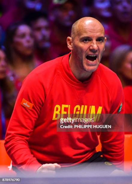 Belgium's captain Johan Van Herck reacts during the Davis Cup World Group final between France and Belgium at Pierre Mauroy Stadium in Lille on...