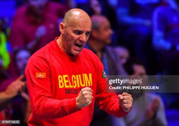 Belgium's captain Johan Van Herck reacts during the Davis Cup World Group final between France and Belgium at Pierre Mauroy Stadium in Lille on...