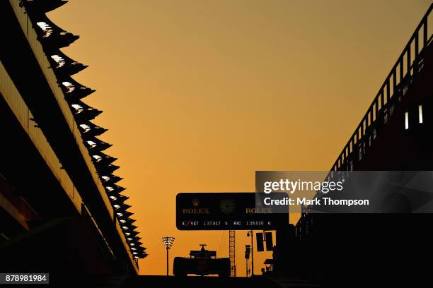 Fernando Alonso of Spain driving the McLaren Honda Formula 1 Team McLaren MCL32 in the Pitlane during qualifying for the Abu Dhabi Formula One Grand...