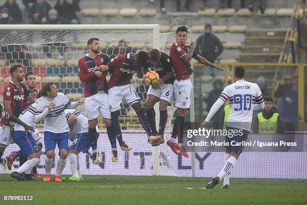 Gaston Ramirez of UC Sampdoria kicks a free kick towards the goal during the Serie A match between Bologna FC and UC Sampdoria at Stadio Renato...