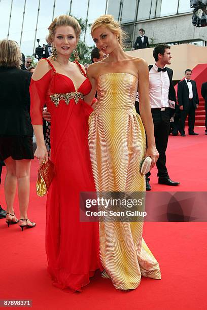 Elena Lenina and TV presenter Ariane Brodier attend the "In The Beginning" Premiere held at the Palais Des Festivals during the 62nd International...