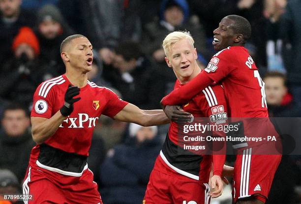 Watford's Will Hughes celebrates scoring his side's first goal of the game during the Premier League match at St James' Park, Newcastle.
