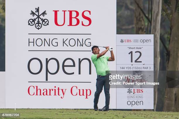 Thongchai Jaidee of Thailand tees off during round three of the UBS Hong Kong Open at The Hong Kong Golf Club on November 25, 2017 in Hong Kong, Hong...