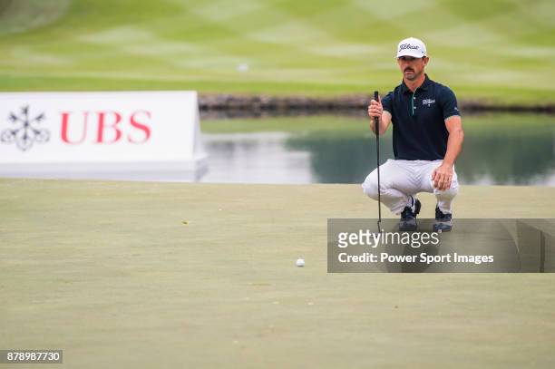 Wade Ormsby of Australia lines up a putt during round three of the UBS Hong Kong Open at The Hong Kong Golf Club on November 25, 2017 in Hong Kong,...