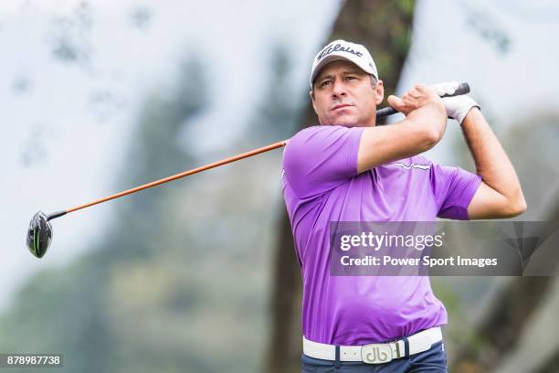 Terry Pilkadaris of Australia hits a shot during round three of the UBS Hong Kong Open at The Hong Kong Golf Club on November 25, 2017 in Hong Kong,...