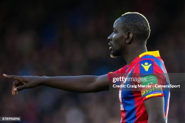 The rainbow coloured captain's armband of Crystal Palace's Mamadou Sakho during the Premier League match between Crystal Palace and Stoke City at...