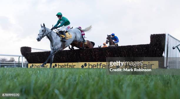 Bristol De Mai ridden by Daryl Jaob clears the 1st fence during the Betfair Chase on November 25, 2017 in Haydock, England.