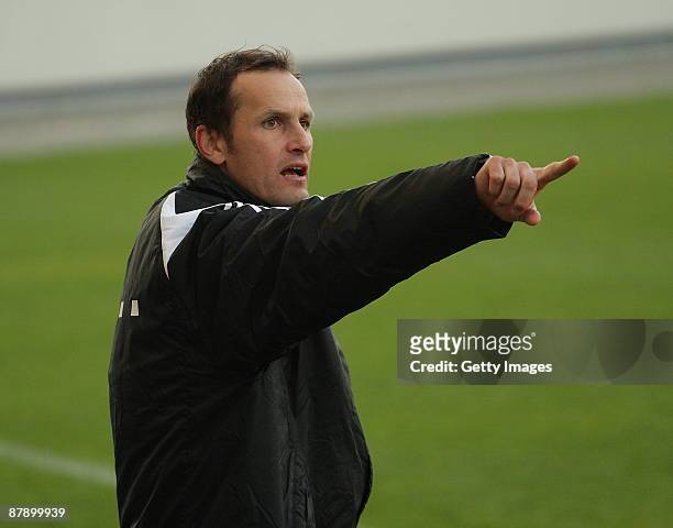 German coach Heiko Herrlich gestures during the 8th European U19 Championship Elite round Group 7 game between Estonia and Germany at the A Le Coq...