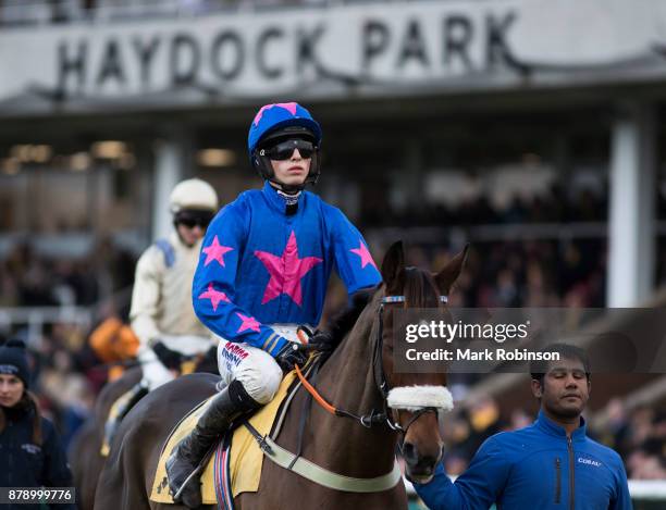 Cue Card ridden by Harry Cobden in the Parade Ring before the Betfair Chase on November 25, 2017 in Haydock, England.