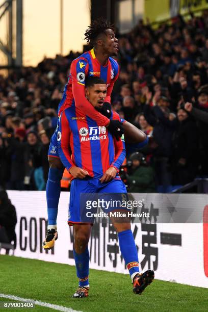Ruben Loftus-Cheek of Crystal Palace celebrates scoring his sides first goal with Wilfried Zaha of Crystal Palace during the Premier League match...