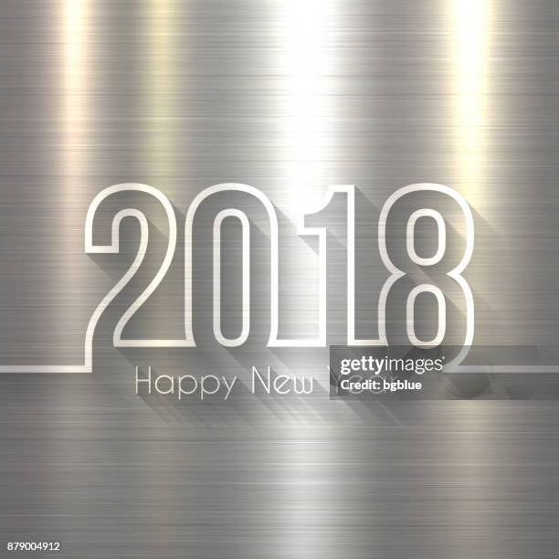 ilustraciones, imágenes clip art, dibujos animados e iconos de stock de feliz año nuevo 2018 - cepillado fondo metal - hoja de aluminio