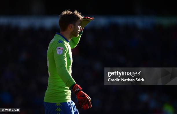 Felix Wiedwaldof Leeds United looks on during the Sky Bet Championship match between Barnsley and Leeds United at Oakwell Stadium on November 25,...