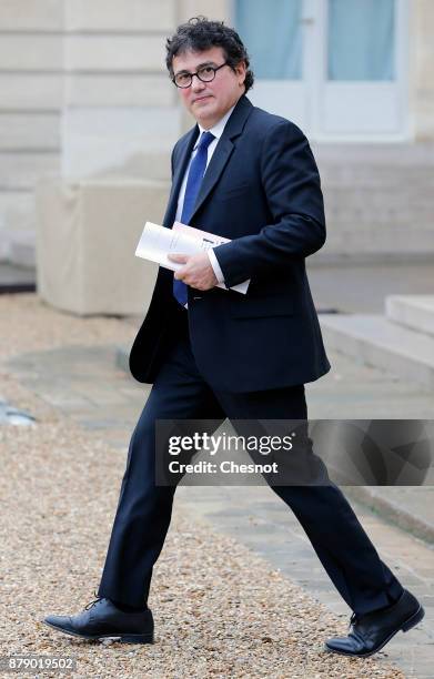 French writer, activist and specialist of emergency medical services Patrick Pelloux leaves the Elysee Palace after a meeting as part of the...