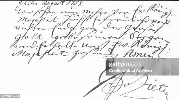Letter from the Prussian General tab Hans Joachim von Zieten from the year 1758.