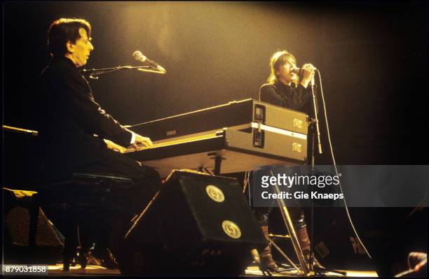 Nico and John Cale, performing on stage, Paleis voor Schone Kunsten, Brussels, Belgium, 24th March 1988.