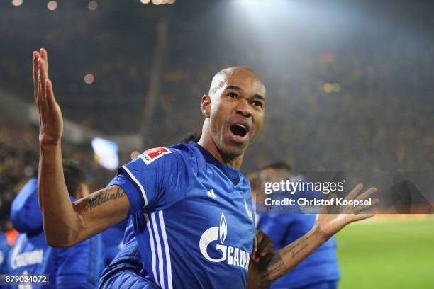 Naldo of Schalke celebrates the forth goal during the Bundesliga match between Borussia Dortmund and FC Schalke 04 at Signal Iduna Park on November...