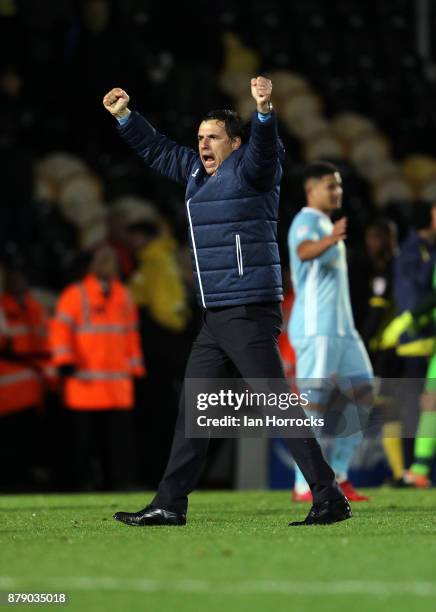 Sunderland manager Chris Coleman celebrates on the final whistle during the Sky Bet Championship match between Burton Albion and Sunderland at...