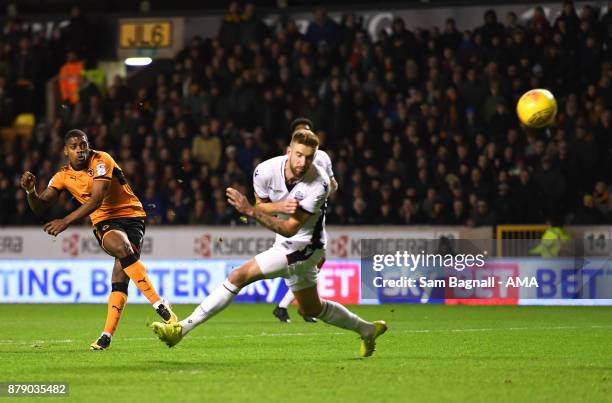 Ivan Cavaleiro of Wolverhampton Wanderers scores a goal to make it 4-1 during the Sky Bet Championship match between Wolverhampton and Bolton...