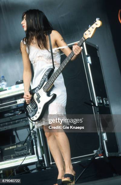 Paz Lenchantin, A Perfect Circle, performing on stage, Rock Werchter Festival, Werchter, Belgium, 2nd July 2000.