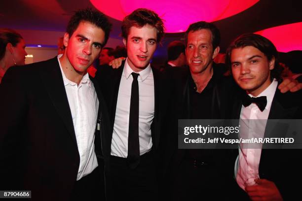 Actors Eli Roth, Robert Pattinson, amfAR Chairman Kenneth Cole and Emile Hirsch during the amfAR Cinema Against AIDS 2009 benefit after party at the...
