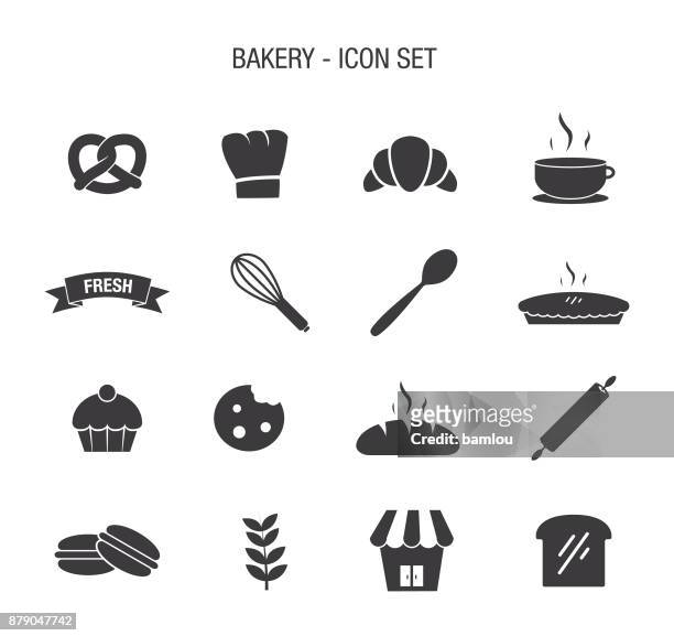 bakery icon set - bakery bread stock illustrations