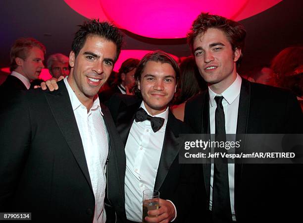 Actors Eli Roth, Emile Hirsch and Robert Pattinson during the amfAR Cinema Against AIDS 2009 benefit after party at the Hotel du Cap during the 62nd...