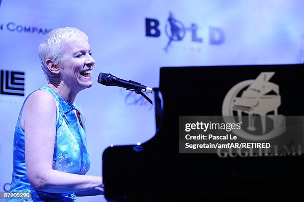 Annie Lennox performs at the amfAR Cinema Against AIDS 2009 dinner at the Hotel du Cap during the 62nd Annual Cannes Film Festival on May 21, 2009 in...