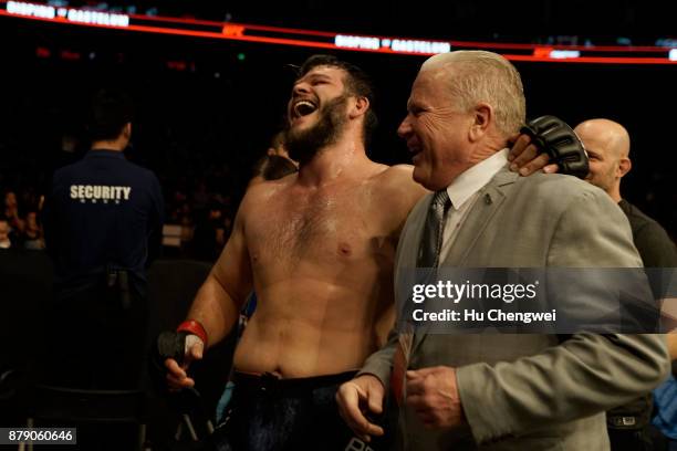 Cyril Asker smiles after his fight with Hu Yaozong during the UFC Fight Night at Mercedes-Benz Arena on November 25, 2017 in Shanghai, China.