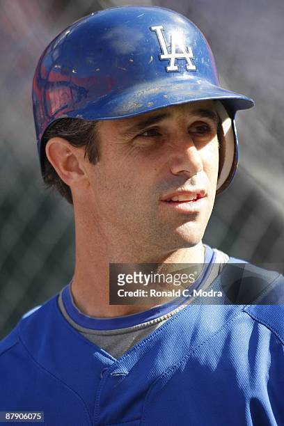 Brad Ausmus of the Los Angeles Dodgers during batting practice before a game against the Florida Marlins at Dolphin Stadium on May 16 2009 in Miami,...
