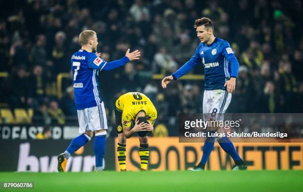 Nuri Sahin of Dortmund reacts after the Bundesliga match between Borussia Dortmund and FC Schalke 04 at Signal Iduna Park on November 25, 2017 in...