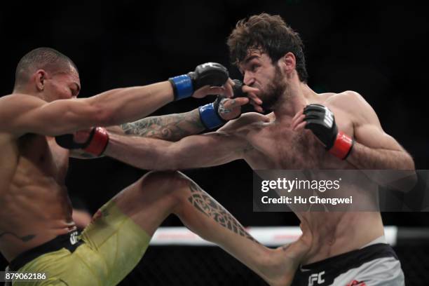 Zabit Magomedsharipov of Russia fights with Sheymon Moraes during the UFC Fight Night at Mercedes-Benz Arena on November 25, 2017 in Shanghai, China.