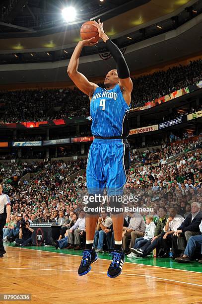 Tony Battie of the Orlando Magic shoots a jump shot against the Boston Celtics in Game Five of the Eastern Conference Semifinals during the 2009 NBA...