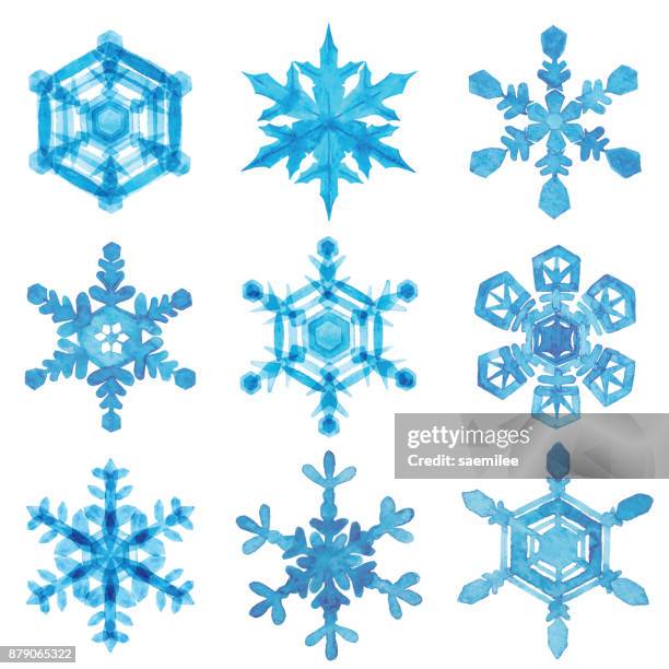 illustrations, cliparts, dessins animés et icônes de flocons de neige aquarelles avec fond blanc - flocon dessin