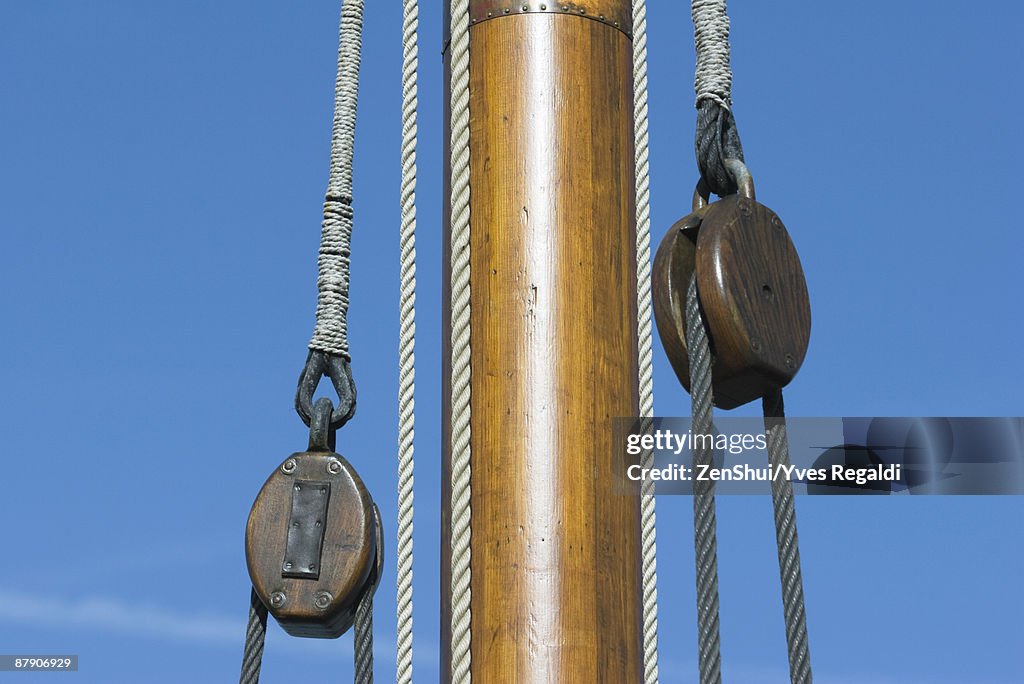 Boat mast and pulleys, close-up