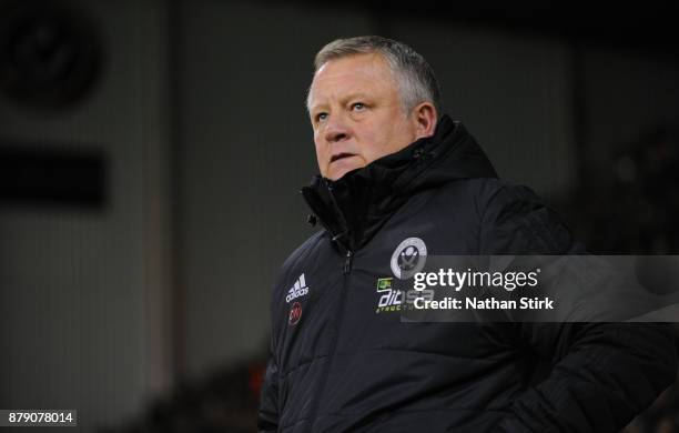 Chris Wilder manager of Sheffield United City looks on during the Sky Bet Championship match between Sheffield United and Birmingham City at Bramall...