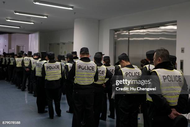 Polices prepare before the UFC Fight Night at Mercedes-Benz Arena on November 25, 2017 in Shanghai, China.
