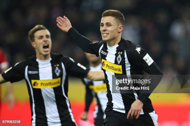 Thorgan Hazard of Moenchengladbach celebrates after he scored to make it 1:0 during the Bundesliga match between Borussia Moenchengladbach and FC...