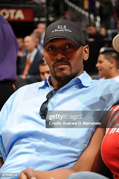 Ron Artest of the Houston Rockets attends Game Two of the Western Conference Finals between the Denver Nuggets the Los Angeles Lakers during the 2009...